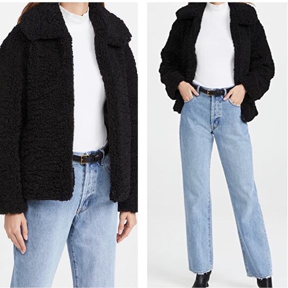 NWT APPARIS Tara Aviator Faux Shearling Jacket XL Black - Picture 1 of 9